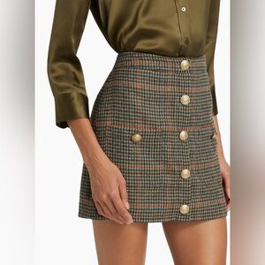 L'AGENCE Plaid Mini Skirt in Green and Brown